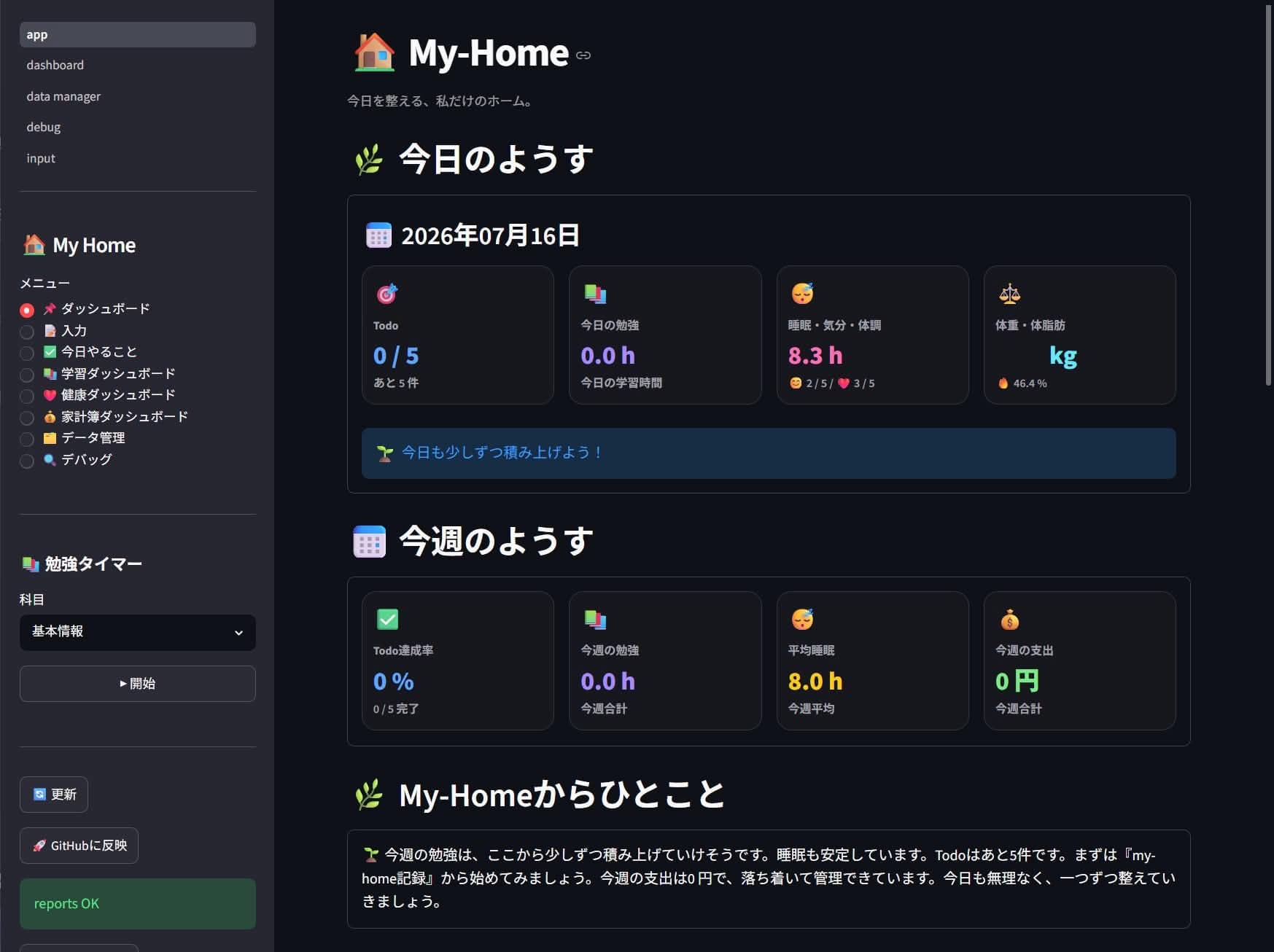 My-Homeの画面